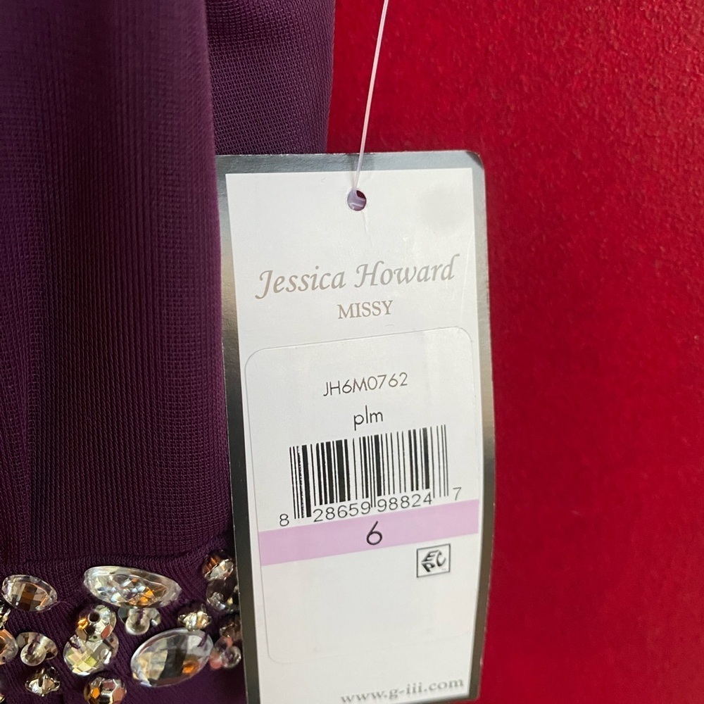 Jessica Howard Plum Crystal Embellished Halter Chiffon Cocktail Dress NWT Size 6 - Picture 4 of 4